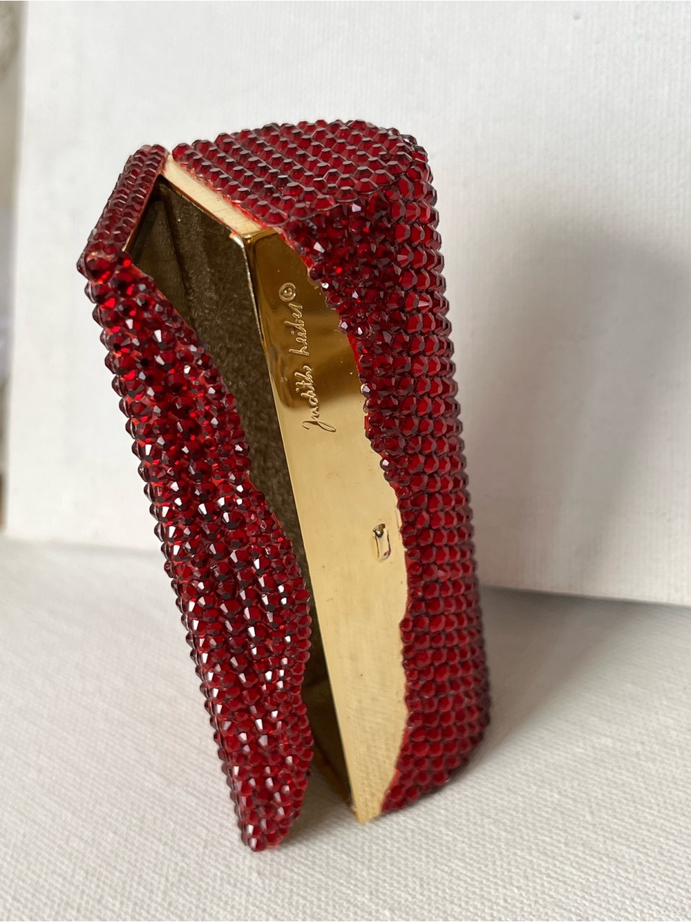 Judith Leiber Red Crystal Lipstick Compact Mirror Case, Like New - Picture 8 of 13